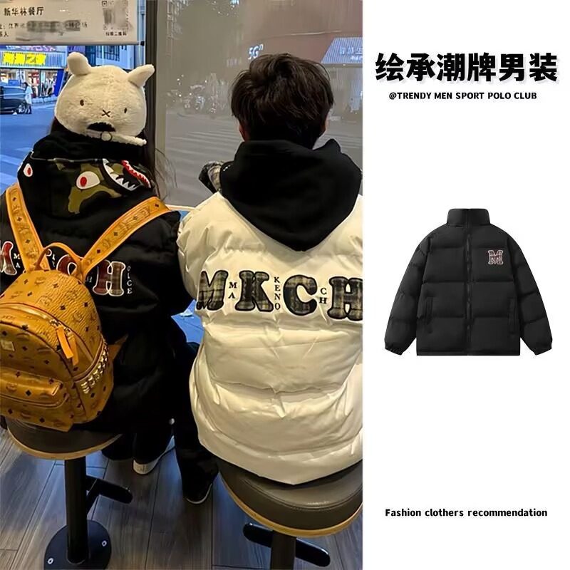 美式潮牌字母印花立领棉服男女情侣冬季加厚保暖百搭棉衣棉袄外套