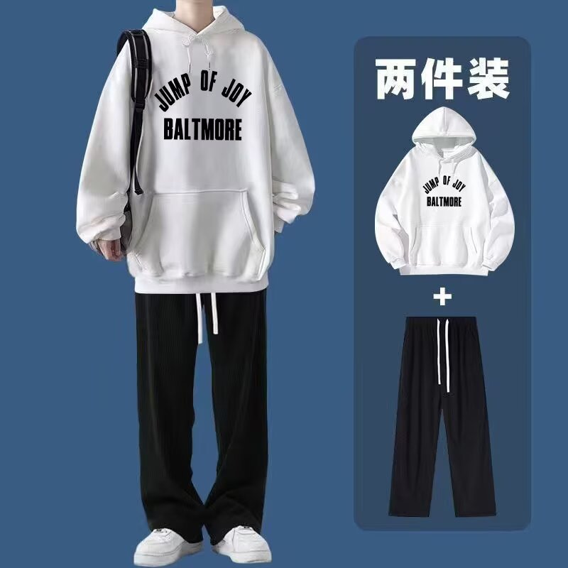 【加绒套装】秋冬季潮牌男士连帽卫衣卫裤休闲运动两件套一整套