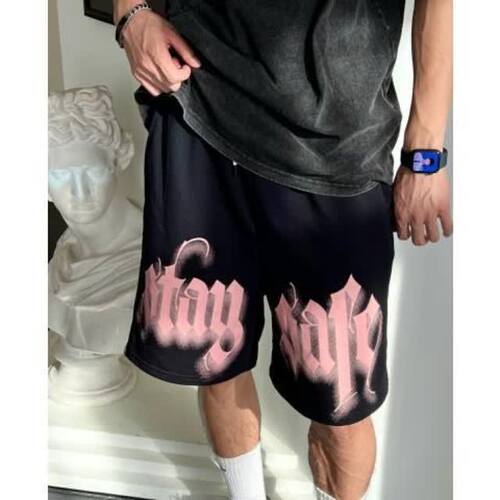 美式字母印花运动短裤男夏季加肥加大码宽松直筒休闲裤痞帅五分裤