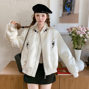 独特漂亮白色棒球服女春秋2025超火好看新中式国风夹克小众短外套图片