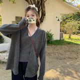 独特超好看灰色针织毛衣套装女春2025新款超火V领背心开衫两件套，女装套装/套裙，2C200