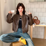 美拉德咖色PU皮衣外套女2025秋季新款高级感又酷又飒时髦短款夹克，女装皮衣，2C200