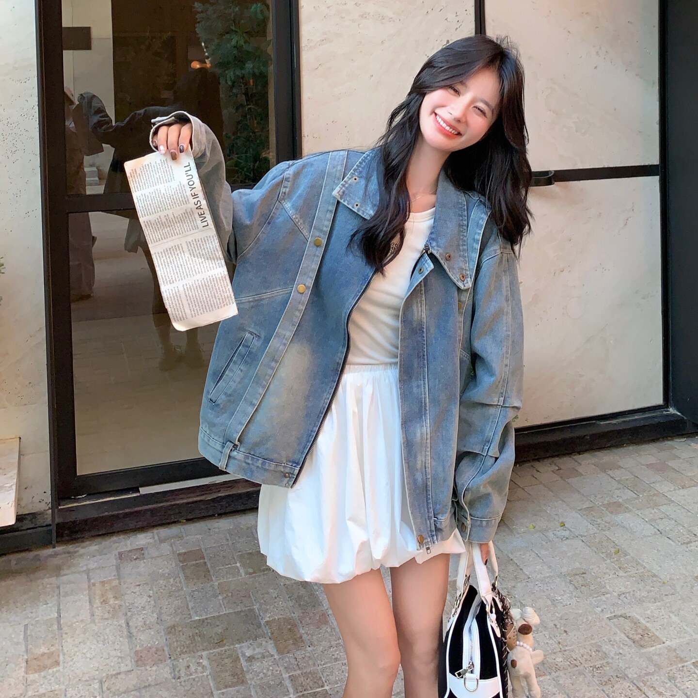 飘带拼接牛仔外套女春秋2025新款爆款流行超火美式休闲夹克短款,女装短外套,2C200