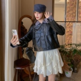 设计感条纹拼接黑色皮衣外套女2025年秋季新款小个子复古pu皮夹克，女装皮衣，2C200