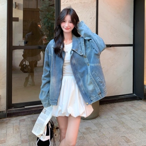 飘带拼接牛仔外套女春秋2025新款爆款流行超火美式休闲夹克短款图片