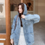 连帽牛仔外套女春秋2025新款流行爆款超火学院风上衣夹克韩系复古，女装短外套，2C200