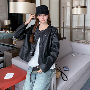 黑色短款PU皮衣外套女2025年春季新款美式小个子洋气炸街机车夹克图片