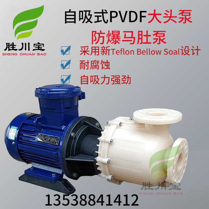 胜川宝耐高温PVDF自吸泵防爆大头泵电动化工泵大口径铁氟龙马肚泵