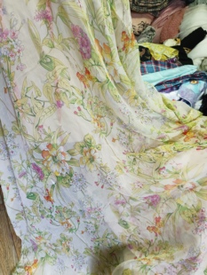 桑蚕丝绸黄绿色系百花真丝顺竽乔其纱汉服裙制衣服装面布料宽1.4