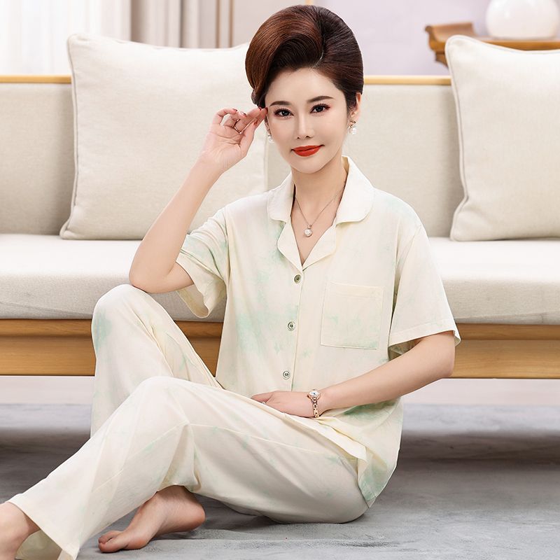 2025新款女士妈妈睡衣纯棉套装短长裤中年女款夏季大码全棉家居服