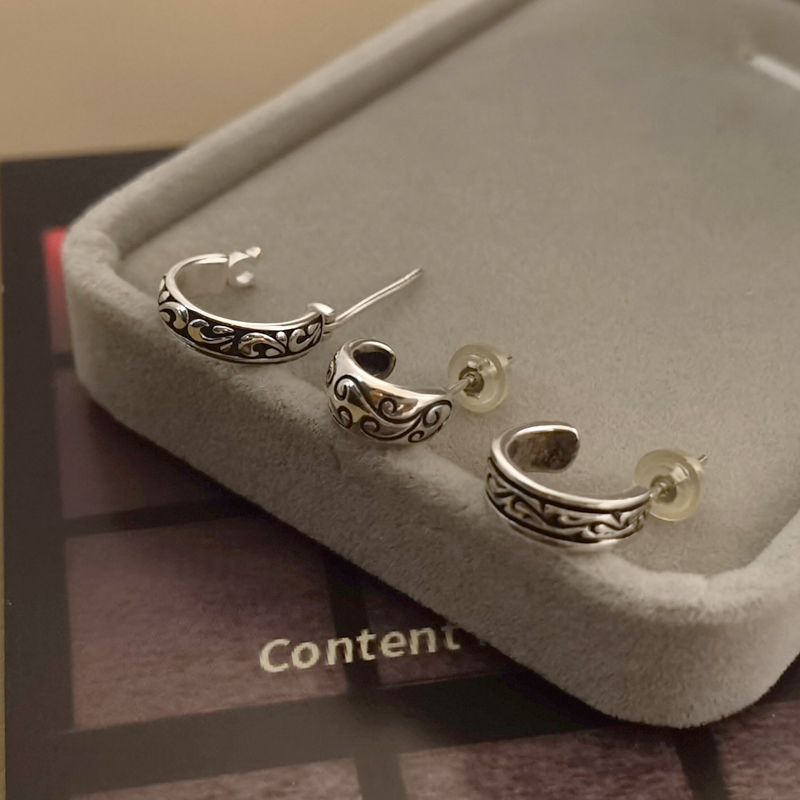 复古纯银通用唐草纹耳圈