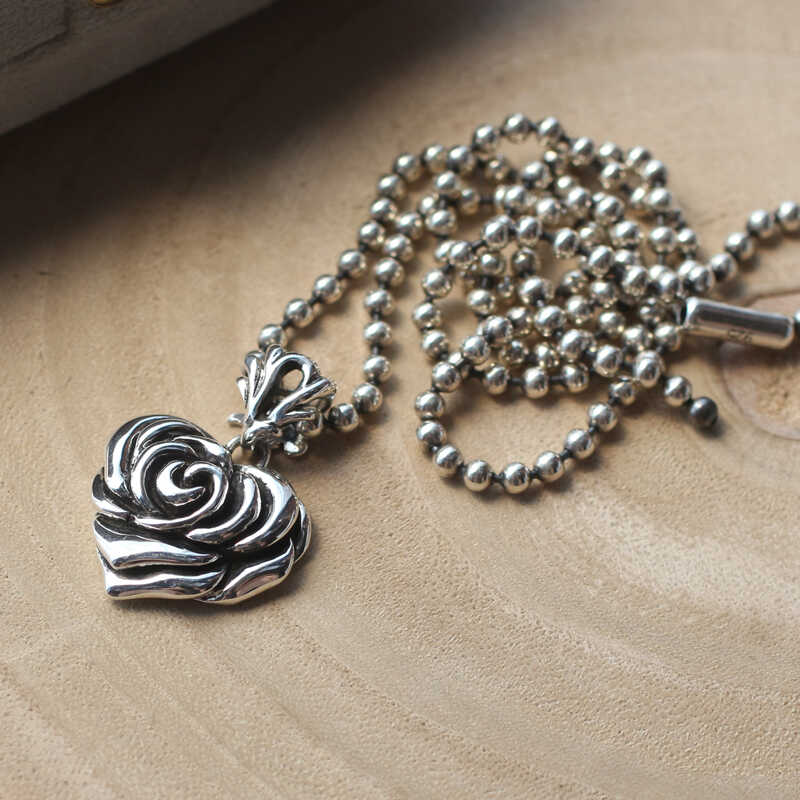 个性欧美玫瑰气质复古全银吊坠