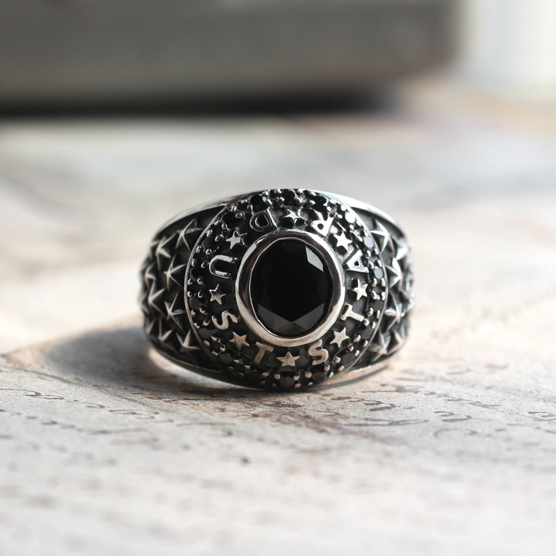 925纯银美式风格五角星黑锆戒指