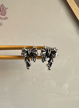 myshine俏金族银色蝴礼蝶结造型耳环女复古精致耳饰品925通体纯银