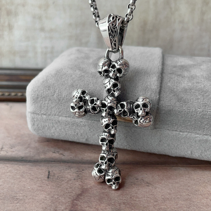 s925纯银个性朋克做旧十字架吊坠