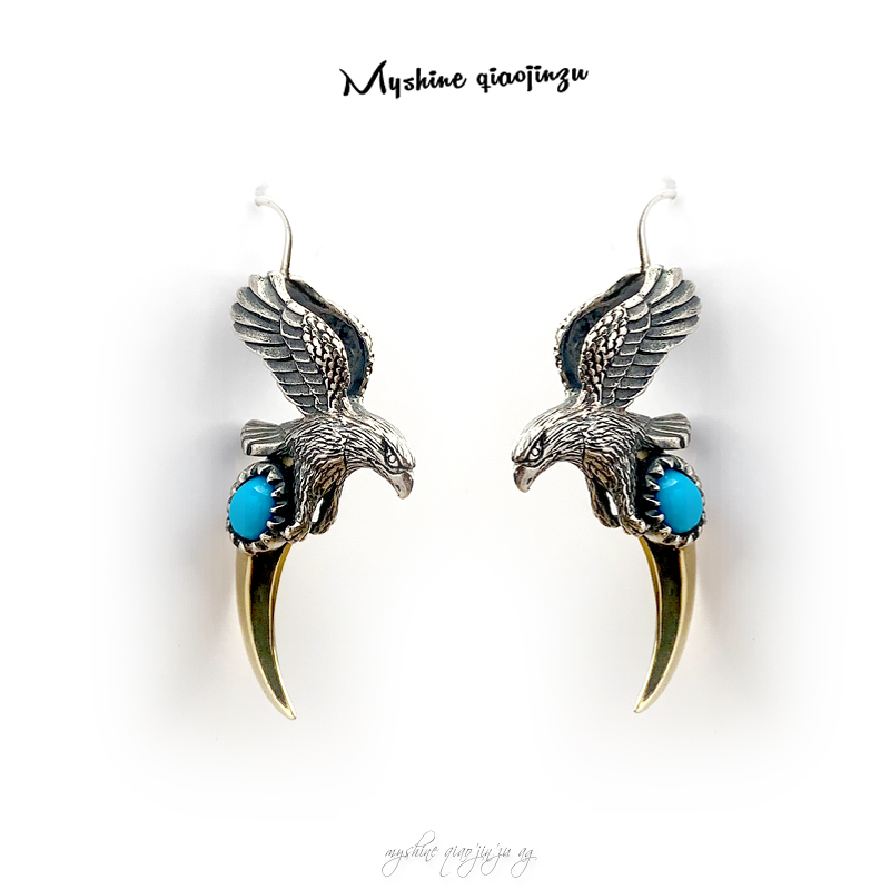 复古银女绿松石靓丽耳环包邮