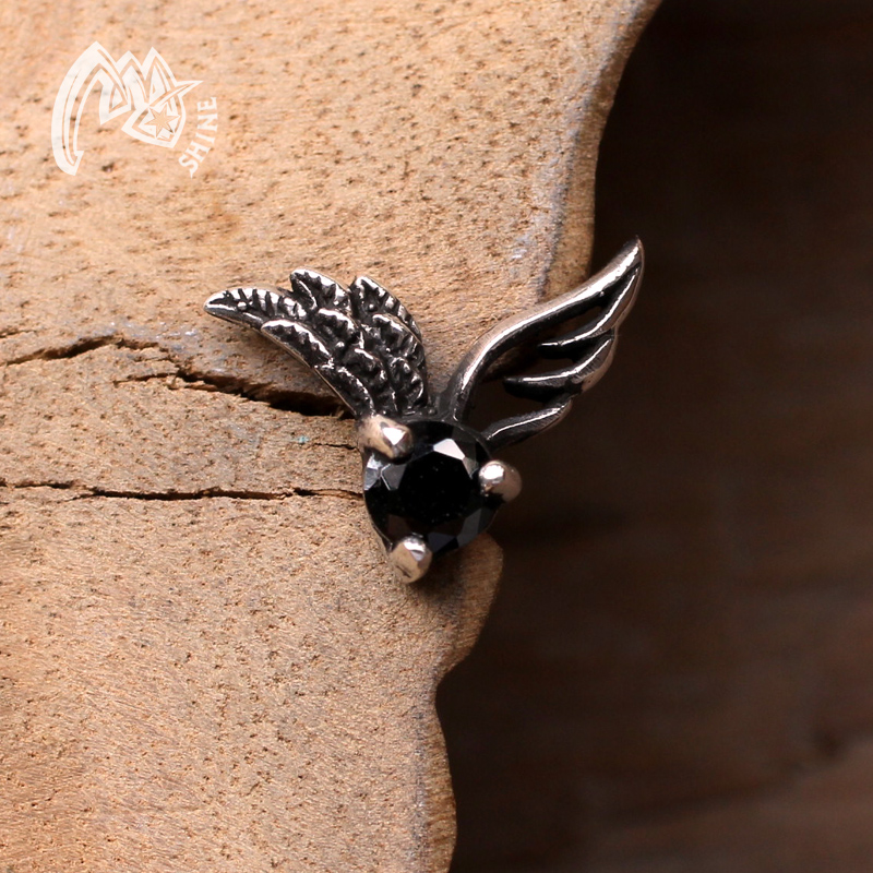 纯银日韩风羽毛复古恶魔耳钉