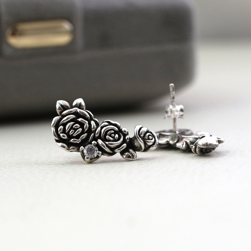 复古银日韩锆石女生耳钉