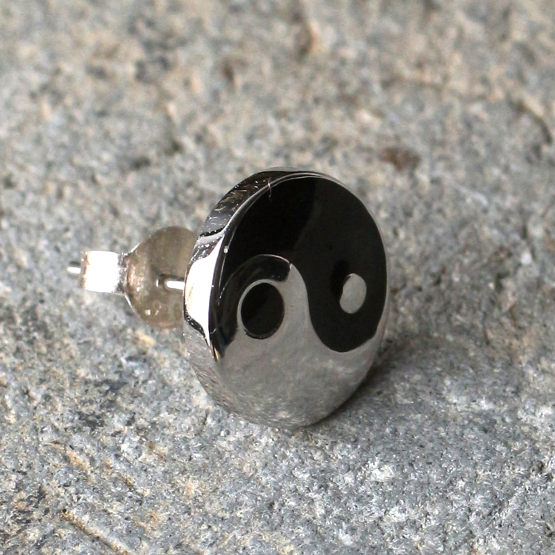 国潮银复古珐琅男女耳钉八卦