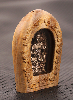 不动明王绿檀嘎乌盒车挂件吊坠