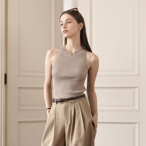 MELLOW SENSE 2026SS冰麻工字吊带背心百搭针织修身圆领打底上衣