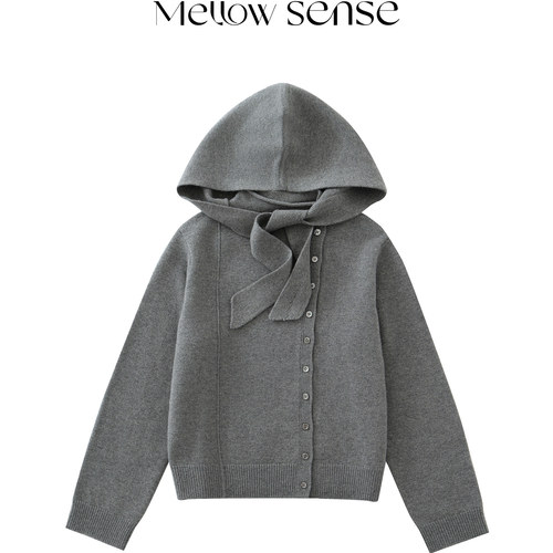 MELLOW SENSE休闲风羊毛针织斜门襟设计连帽围巾开衫