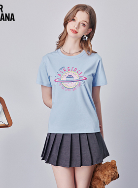 Mikibana甜甜圈趣味印花圆领宽松套头短袖T恤上衣春夏J41TT3088