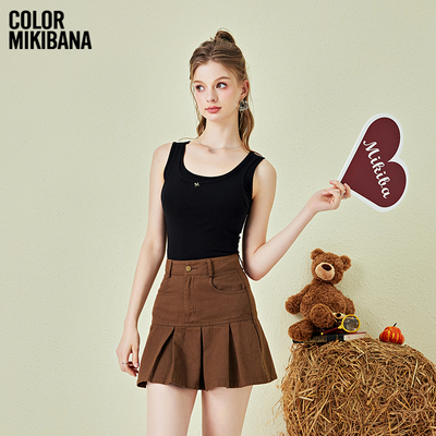 MIKIBANA女式M字U领串色T恤甜酷辣妹背心纯色无袖上衣女J41TT3225