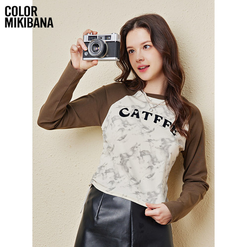 mikibana印花长袖T恤假两件拼接个性衣服米可芭娜J41TT3028