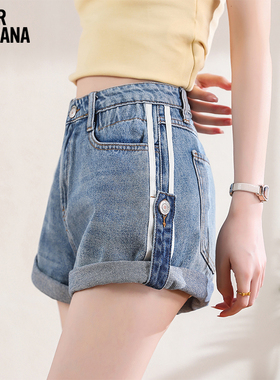 MIKIBANA复古牛仔短裤女夏季新款辣妹高腰显瘦A字热裤J42GB3014