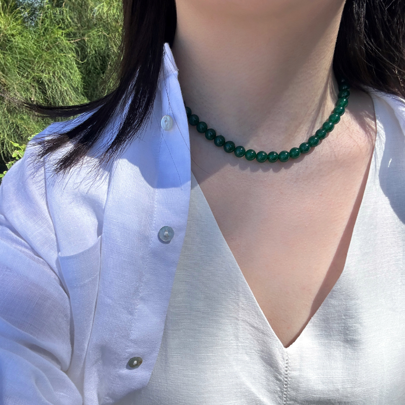 Berber 高品质天然绿玛瑙串珠项链 s925纯银法式极简红玛瑙美拉德