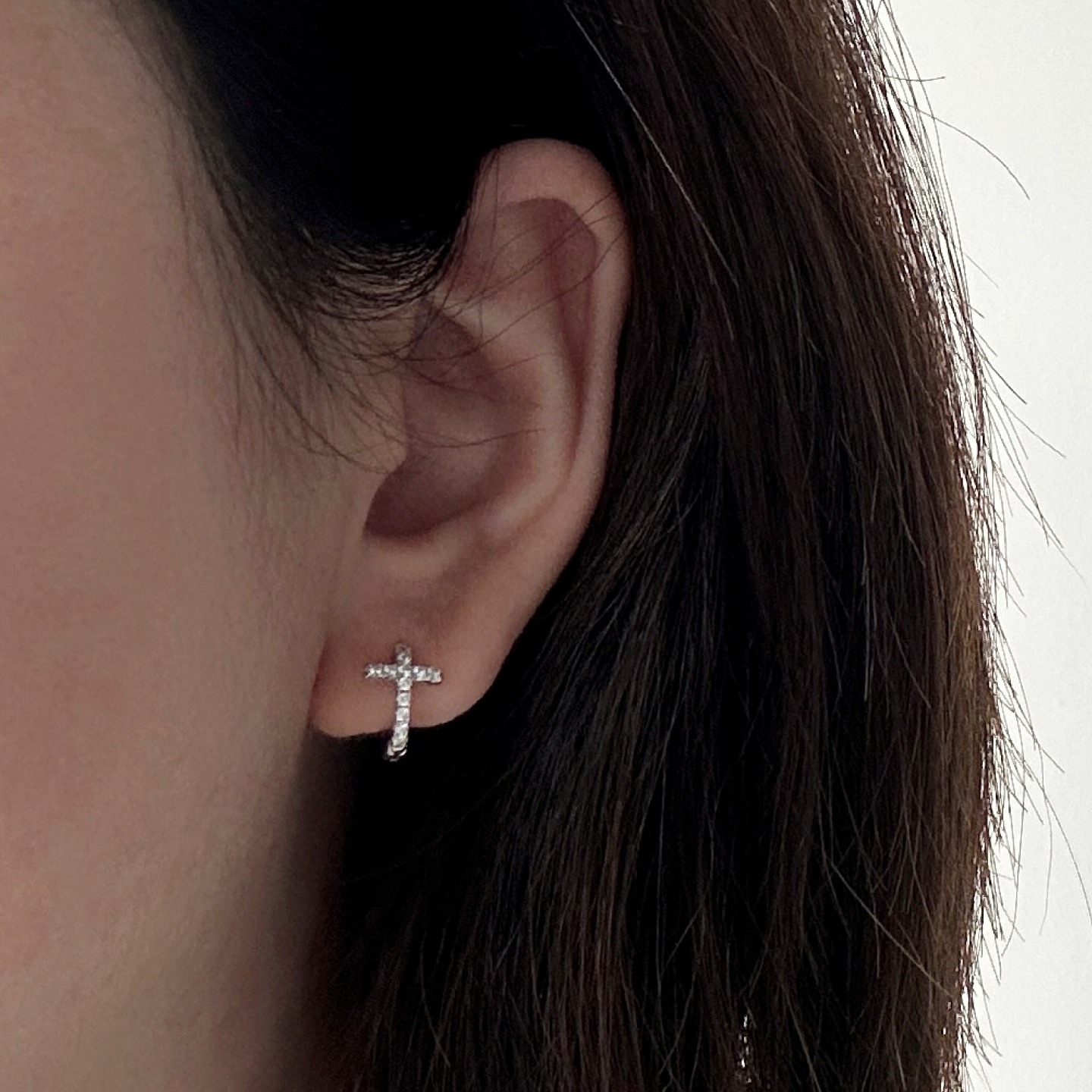 Berber十字架闪钻小耳圈s925银