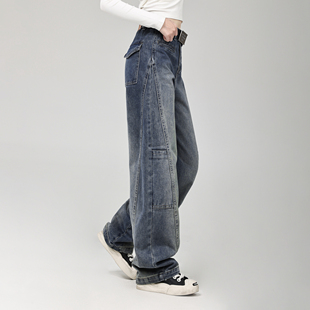 153小个子设计感大口袋牛仔裤女新款美式百搭时尚显瘦弯道裤