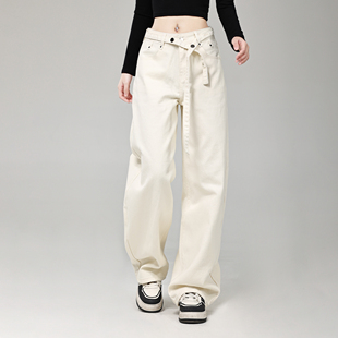 153小个子浅色水洗新款阔腿裤直筒显瘦宽松休闲简约牛仔裤女
