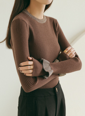 EAL羽迹2025春季针织衫女装毛衣女打底衫长袖圆领套头上衣M891