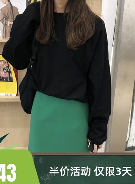 EAL羽迹秋季新品韩版纯色慵懒风简约宽松长袖圆领套头T恤女GR21