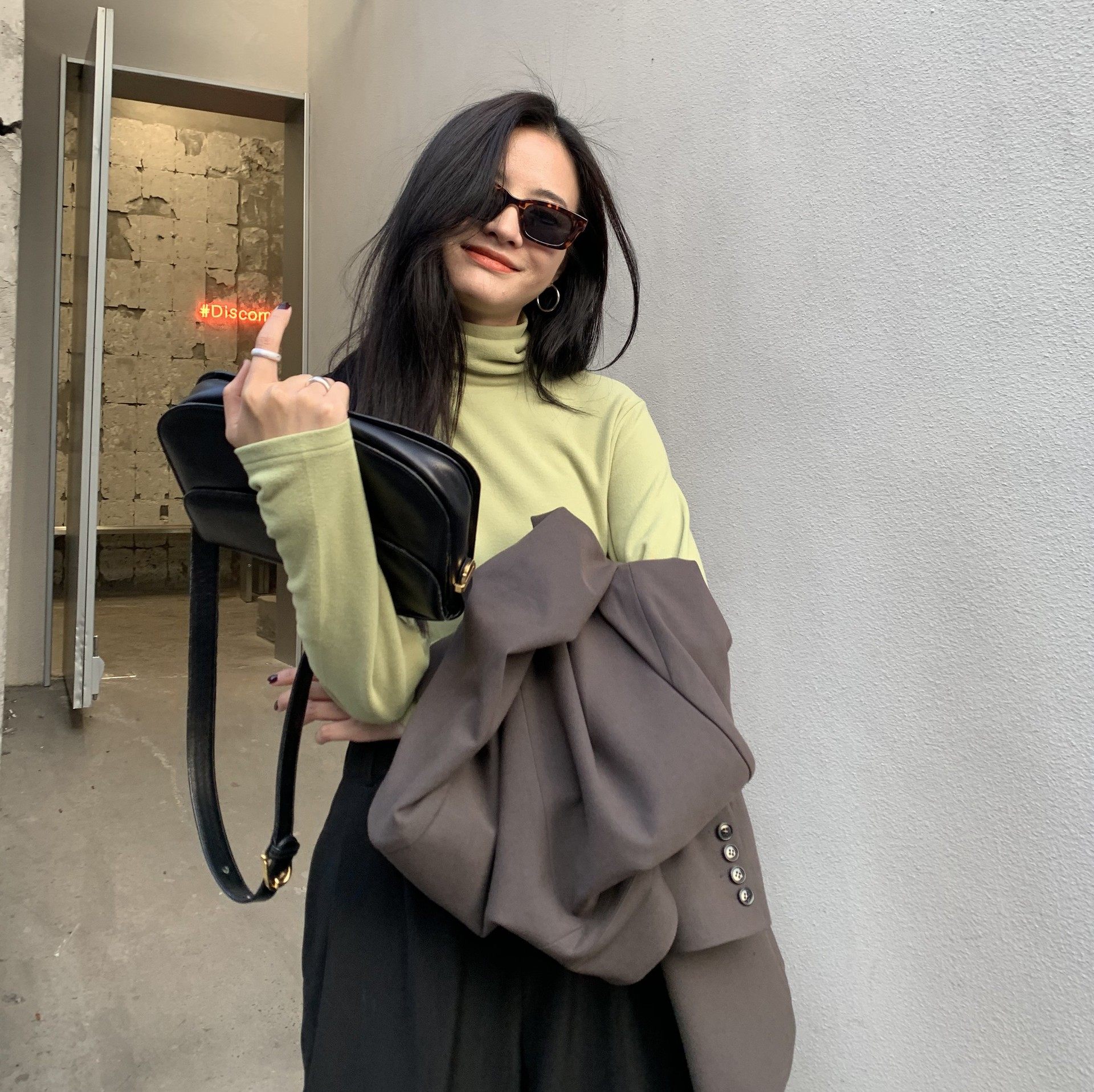 EAL羽迹加厚高领打底衫女2025春季新款修身长袖堆堆领T恤X02