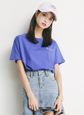 EAL羽迹短袖t恤女2025夏季新款打底衫韩版刺绣字母上衣圆领潮A869