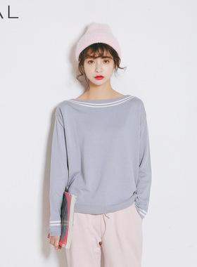 EAL羽迹2025春季韩版新款一字领套头宽松毛衣简约针织衫女L155