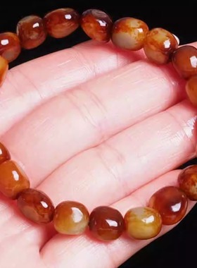新疆籽料枣红皮原石和田玉手串