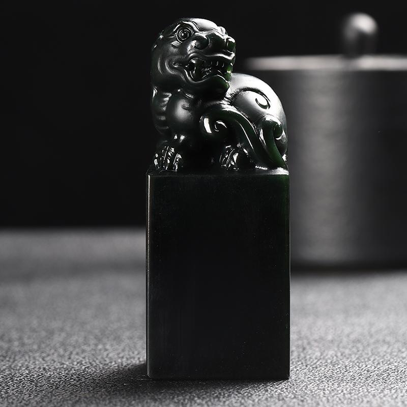 塔青新疆和田玉青玉貔貅印章定制