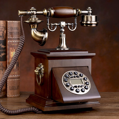 新品中式复古实木电话机座机家用美式轻奢固话欧式仿古电话无线插