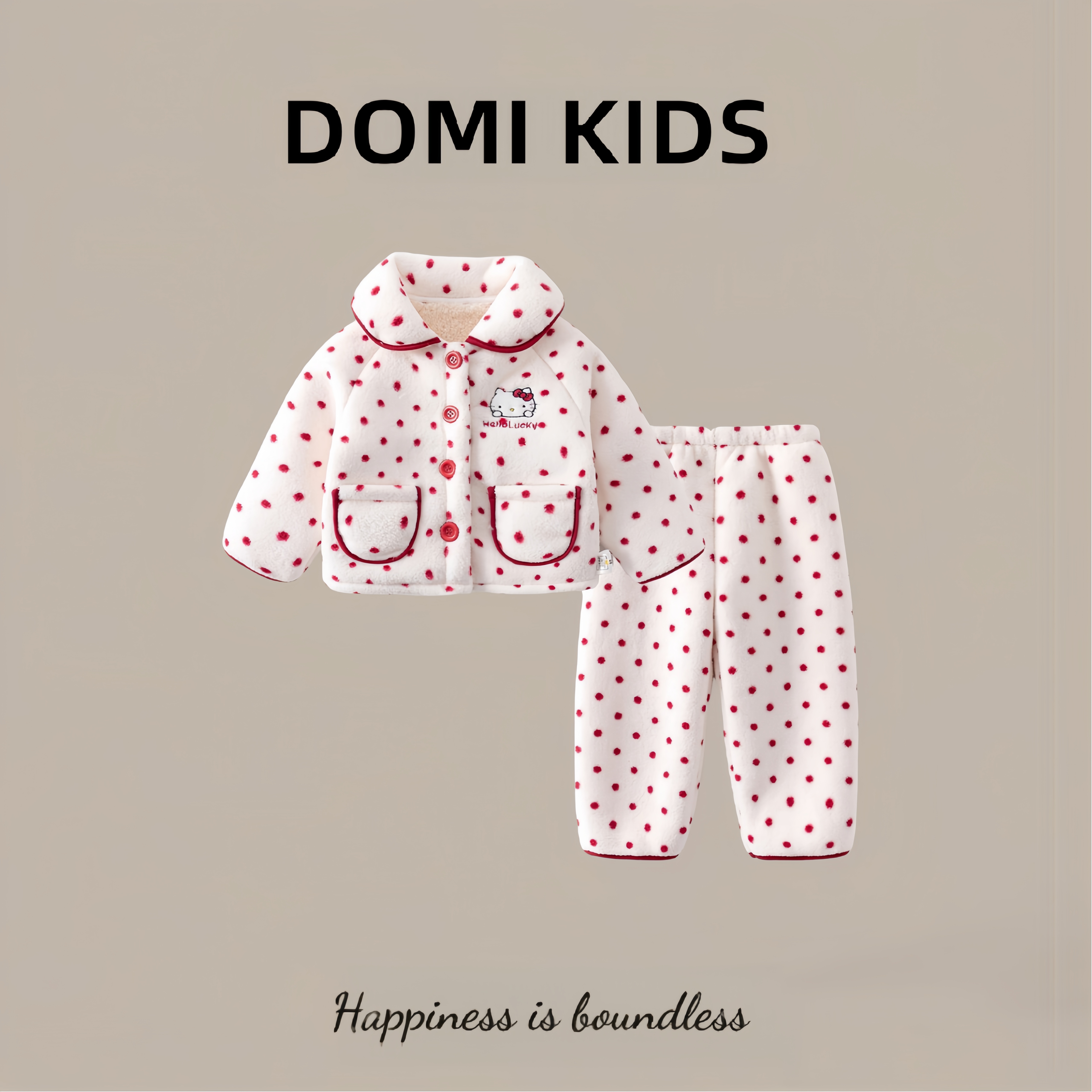 女童睡衣冬装2026新款儿童波点加绒加厚套装女宝宝冬季夹棉家居服