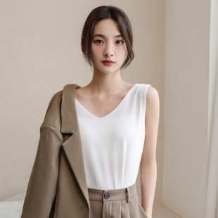 宽松v领雪纺性感心机内搭 女百搭无袖 吊带背心上衣西装 内搭打底衫