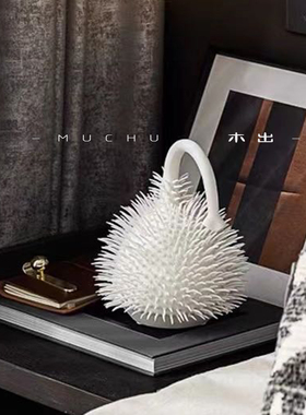 兮木现代|侘寂创意陶瓷花刺柯松梨型雕塑摆件慵懒餐厅售楼处民宿