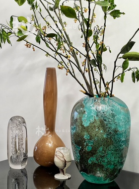 透光玻璃 | 侘寂风绿色花瓶客厅插花摆件中古风家居装饰品摆设