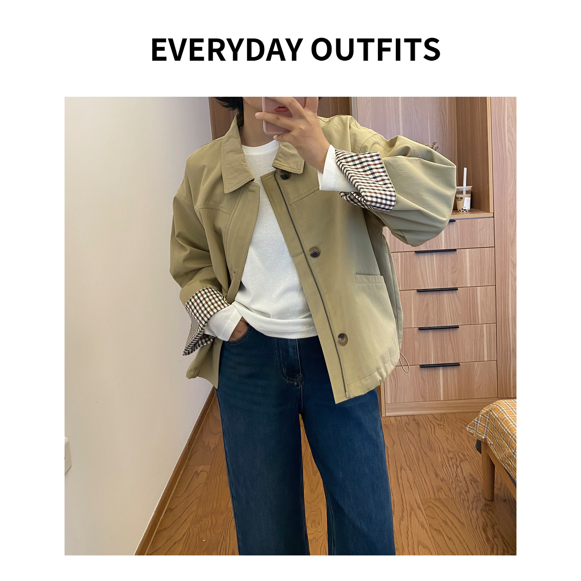 RIDA. 短款拼格外套5H15休闲百搭秋季复古小众宽松 93371