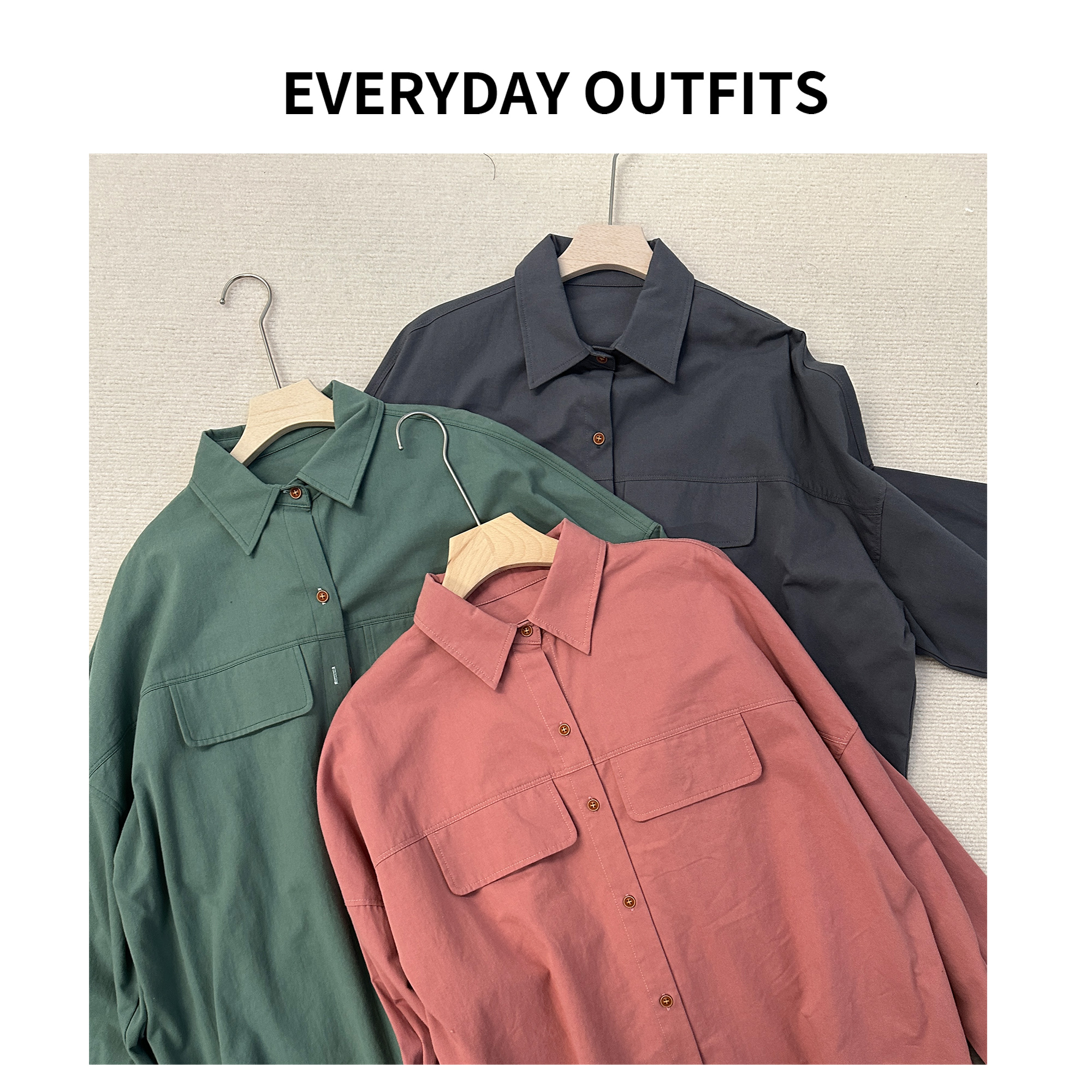 XH-日褡  翻盖木质扣衬衫5F07 休闲百搭复古宽松纯色  Z1002清