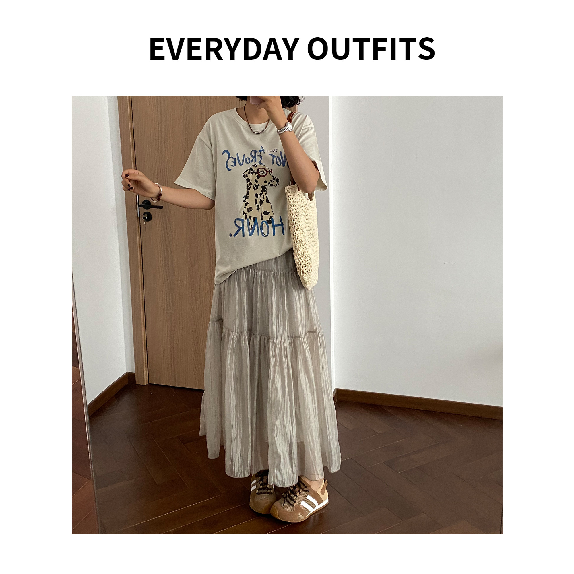 XH-RIDA· 全松紧腰仙女裙5E11夏季休闲百搭小众纯色设计感 B2556