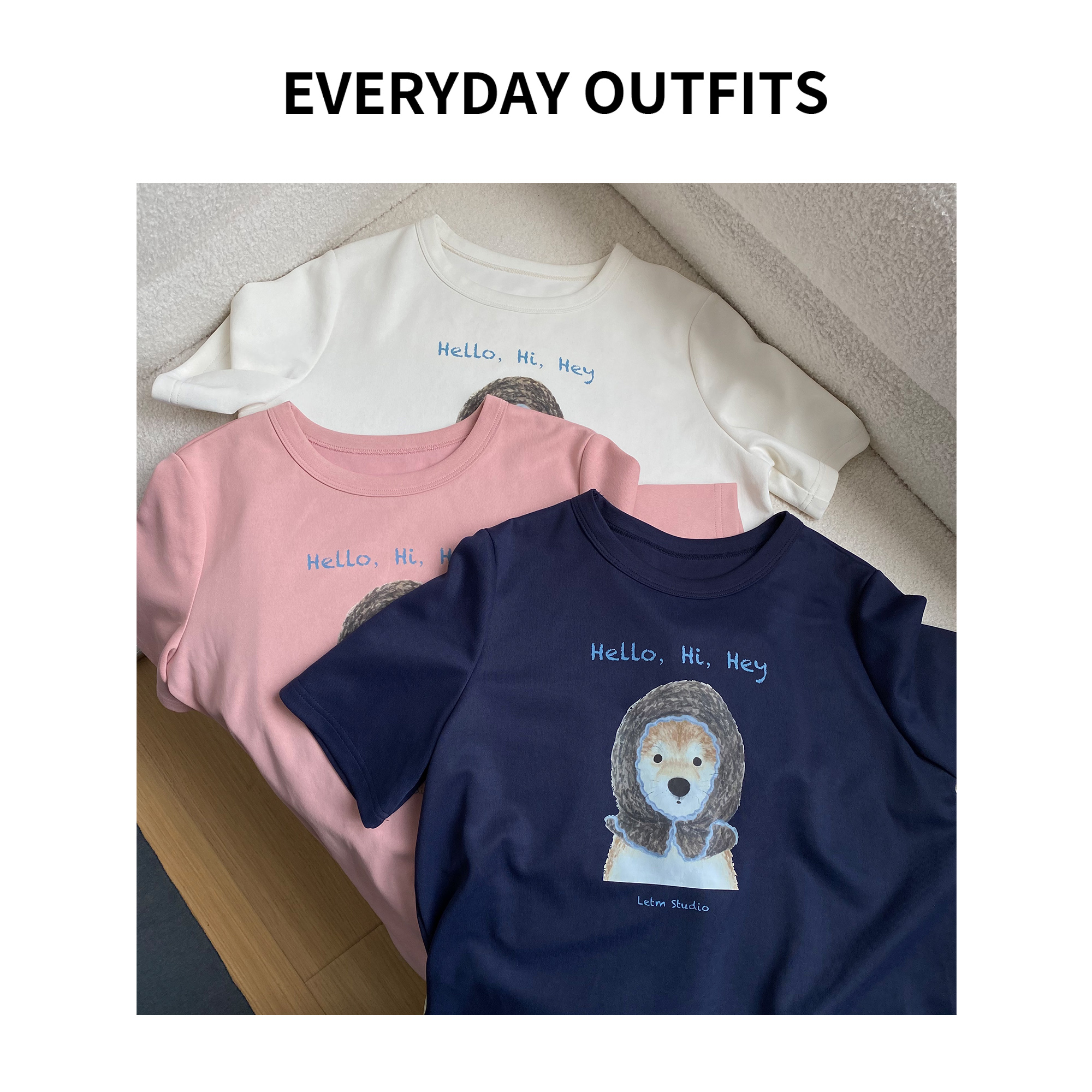 XH-RIDA· 减龄修狗卡通T恤08休闲百搭夏季小众复古显瘦 T2518